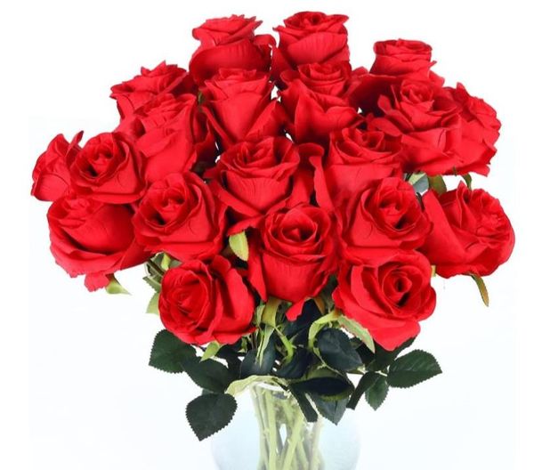 SZHOME Artificielle Fleurs Bouquet Rouge Soie Faux Rose Fleur pour Mariage Maison Table Décoration De Noël Saint Valentin Cadeau