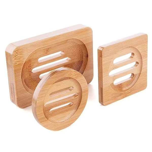 SZHOME madera Natural bambú jaboneras bandeja soporte almacenamiento jabonera placa caja contenedor portátil baño jabonera caja de almacenamiento