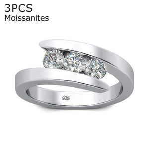 Szjinao 100% 925 sterling argent 0.3ct 3 pierres bague de fiançailles pour femmes bijoux de diamants avec 3 certificats 220216