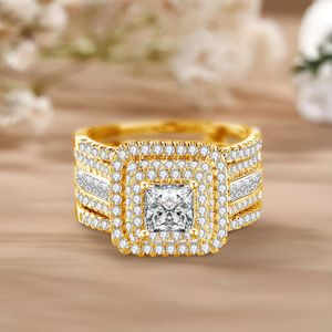 Szjinao Trending 2 stks trouwringen voor vrouwen met certificaat Princess Cut 1ct Ring Luxe sieraden paar cadeau verkoop 240401