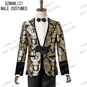 SZMANLIZI 2020 nouvelle conception Slim Fit or col Floral Groom Tuxedo pour les hommes de mariage / bal Costumes Hommes Costumes avec un pantalon