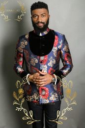 Szmanlizi Indian Design op maat gemaakt Floral Stand Collar Bread Men Suits voor bruiloft Male feestjurk Prom Tuxedo kostuum Homme