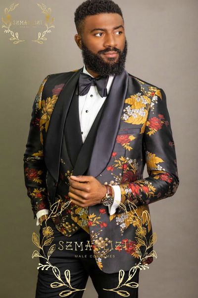 SZMANLIZI, nuevo diseño, vestido para hombre, trajes de boda con estampado Floral, 3 piezas, ropa Formal para novio, esmoquin para fiesta de graduación, chaqueta, chaleco, pantalones