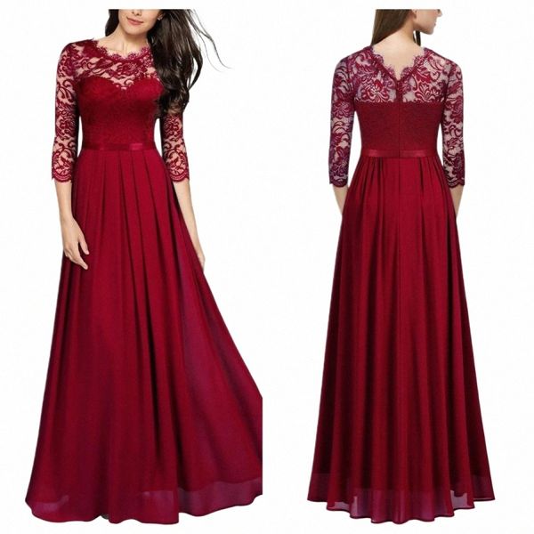 Szsy-2594 # soirée Dr Lg Chiff et dentelle vin rouge bleu marine noir vert fête de mariage bal Dres Graduati vente en gros V981 #