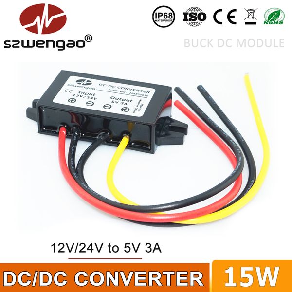 Szwengao DC DC 12V 24V à 5V 3A 5A 10A STOW DOWN CONVERTER DU BUCK RÉGULATEUR DE TENSAGE 15W Alimentation électrique LED pour les voitures