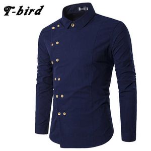 T-Bird Brand Men Double Breasted Vestido Camisa de manga larga Slim Fit Camisa Masculina Casual Hombre Hawaiian Shirts Q190518