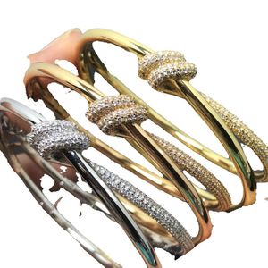 T Armband Knoop Ontwerper Sieraden Womens Minderheid 100% S Sier Shining Crystal Diamond Bangles Armband Sieraden Party Gift