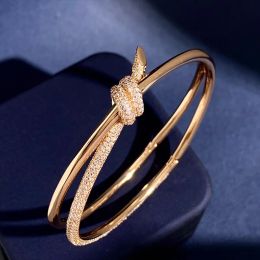 Pulsera T Brazalete de lujo Nudo Diseñador Joyería Doble Línea Cuerda Mujer Minoría 18K Oro Plata Brillante Cristal Diamante Brazaletes Pulsera Joyería de lujo Party2024