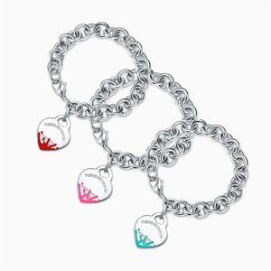 T Bracelet en argent sterling 925 émail en forme de coeur bijoux femmes populaire beau cadeau F1211258L