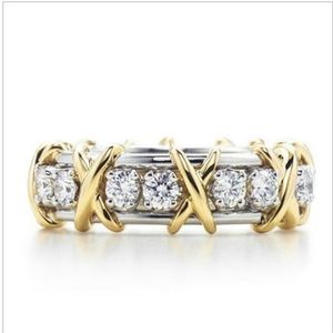 T merk X vorm SONA synthetische diamant Stallone ring hart en pijlen verloving of bruiloft echte sterling zilver platina plaat2372