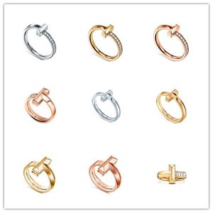 T charm Anillos de boda para mujer hombre clásico Plata de ley 925 diseñador oro plata Anillo con diamante Joyería de compromiso Accesorios de moda al por mayor