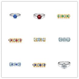 T klassieke designer trouwringen voor vrouwen fijn proces 925 sterling zilver 18k vergulde ring met rood groen blauwe diamant vinger sieraden groothandel