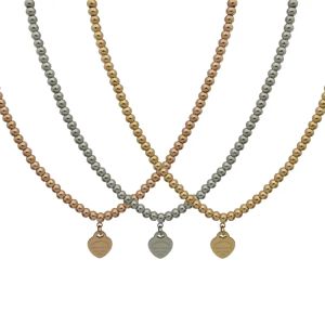 T klassieke Womens hanger cadeau kettingen perzik hart bruiloft bal ketting Kerstmis ontwerper sieraden als goud/zilver/Rose kralen ketting T