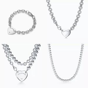 T Designer coeur pendentif tag collier bracelet boucles d'oreilles femmes marque de luxe bijoux classique mode 925 sterling argent rose 2373