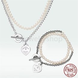 T designer coração pingente tag pérola colar pulseira diamante brincos feminino marca de luxo jóias clássico moda 925 sterll283e