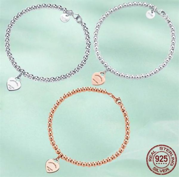 T Designer coeur tag pendentif perle chaîne bracelet de luxe classique collier boucles d'oreilles bague ensembles 925 bijoux en argent sterling rose4629604