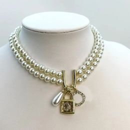 T GG Fashion Designer Marque Lettre Pendentif En Acier Inoxydable Colliers De Luxe Femmes Chaîne Dorée Géométrique Plaqué Or 18 Carats Perle Serrure Collier Chaînes Cadeau Accesso