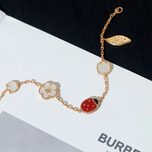 T GG pulsera de lujo diseñador plata oro rosa mariquita suerte primavera mujeres hombres trébol de cuatro hojas pulseras con dijes accesorios de joyería al por mayor para mujeres boda gif