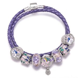 T GG Violet Style De Luxe Bracelet Double Boucle En Cuir Corde Bracelets Femme Émail Marguerite Perlé Pendentif Bracelet Classique Bijoux À Bricoler Soi-Même En Gros