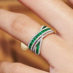 T GG Ringen Cross Emerald Diamond Ring 100% Echt 925 sterling zilver Party Wedding band Ringen voor Vrouwen Mannen Engagement Sieraden Gift