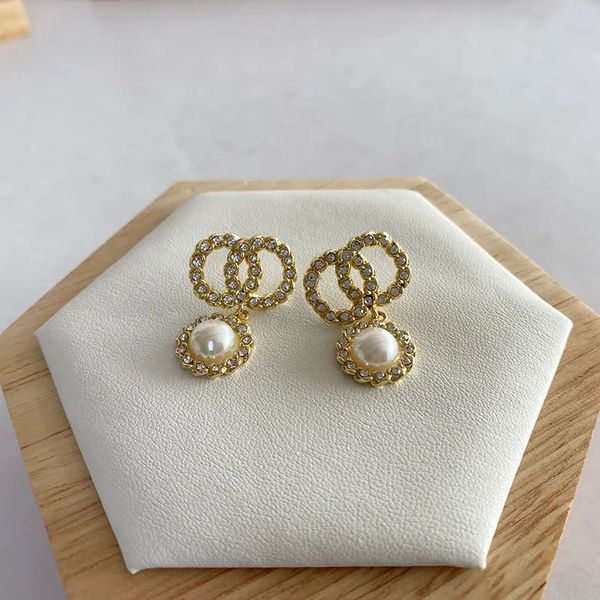 T GG pendientes de perlas del Mar del Sur canal perla diamante gota pendientes de oro diseñador para mujer marca de moda pendientes de boda de plata