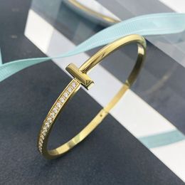 T bracelet en or bijoux de créateur femmes marque bracelet de mode brillant bijoux en acier inoxydable argent or rose non allergique et ne se décolore pas bracelet en diamant pour hommes