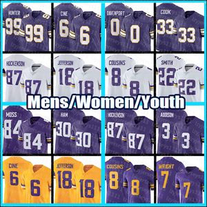 T.J.Camisetas de fútbol de Hockenson 18 Justin Jefferson Randy Moss Addison Alan Page Minnesotas Vikings Kirk Cousins Harrison Smith Lewis Cine Marcus Davenport C01