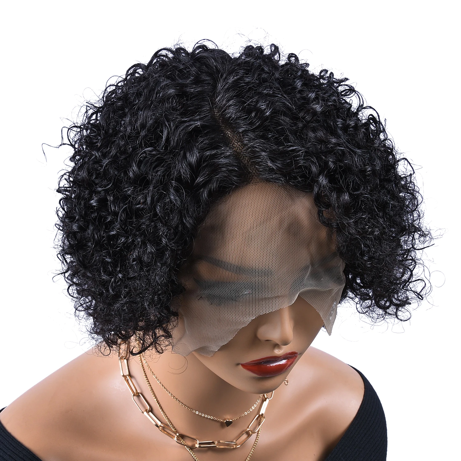T Lace Curly Pixie Coup Human Hair Wigs T1B / 99J Curly Pixie Cut Wigs Ombre partie latérale Lace Lace Human Hair Wigs pour femme 8 pouces 180%