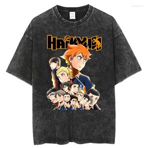 T Heren Shirts Anime Grafisch T-shirt Haikyuu Vintage Gewassen T-shirt Mannen Oversized Hip Hop Streetwear Zomer Harajuku Tops Katoenen T-shirts -Shirt shirt ops ees