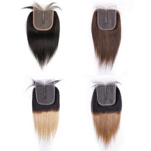 T partie 4x1 fermeture à lacets cheveux raides indiens couleur naturelle brun foncé # 2 # 4 T1B27 blond miel T1B30 auburn ombre weft274L