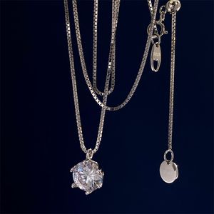 T S925 Zilveren ketting Fashion Six Claw 3-Carats enkele diamant zirkoon slircale ketting Luxe hanger ketting t juwelier met geschenkzakje