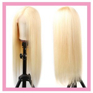 Perruques en dentelle péruvienne en forme de T 13x1 perruque blonde couleur soyeuse droite vague de corps produits de cheveux humains 10-30 pouces