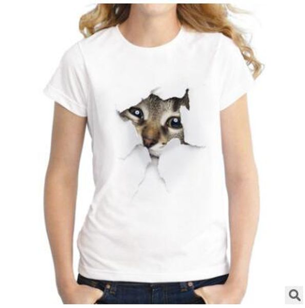 T-shirt 2019 Summer Naughty Cat 3d Lovely T-shirt Femmes Impression d'originalité ONECK CHEPT SHERNVE TSHIRT TOPS TEE
