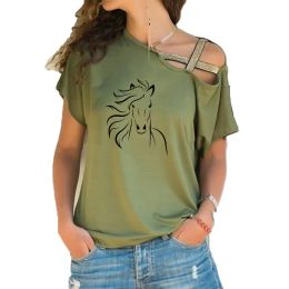 T-shirt 2020 nouvelles femmes T-shirt chambre de bébé cheval chemise amoureux cadeau T-shirt Animal Art graphique irrégulier biais croix haut bandeau T-shirt