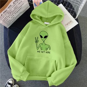 T-shirt 2022 Nouveau vert Alien Sweatshirts Filles Mode d'hiver Funny Tops Moletom Mignon Dessin animé Streetwear Femmes Sweat à capuche Pull en vrac