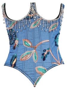 T-shirt 2022 Summer Femmes Corset Tops Embellish Laced Up Back Zipper Side Denim Broided Diamonds Broidered Diamants à s'user