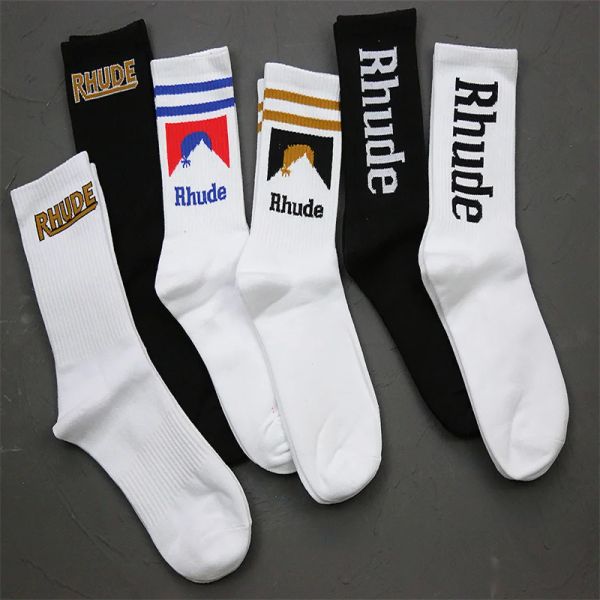 T-shirt 4 paires de chaussettes Rhude pour hommes et femmes, unisexe, boîte à cigarettes, lettres, chaussettes en coton, à la mode, été, 2023