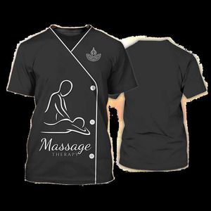 Camiseta 2023 Nuevo jersey de verano Impresión 3D Masaje Terapeuta Traje de trabajo Camiseta de manga corta Uniforme de salón de belleza para mujer Top grande P230509