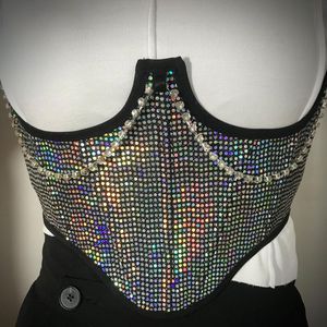 Camiseta sin mangas para mujer, camisola Sexy con faja ajustada, Top corto con cadena de diamantes y lentejuelas, corsé debajo del pecho con cordones, corpiño 2023