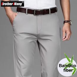 T-Shirt 2023 Estate Nuova Fibra di Bambù da Uomo Sottile Dritto Pantaloni Casual Stile Classico Grigio Chiaro Affari Pantaloni Stretch di Marca Maschile