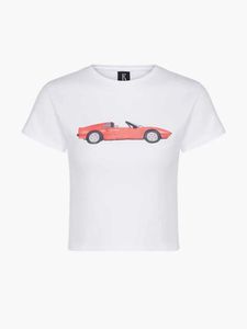 T-Shirt 23ss Realisatie par Dames Designer T-shirt Rode Auto Digitale Print Stretch Doek Mode Tops Korte mouwen T-shirt