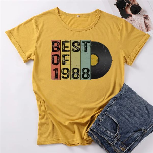 T-shirt 33e anniversaire cadeau pour les hommes, 33 chemise d’anniversaire pour lui sa fête Best Of 1988 100%coton Tshirt Short Sleeve Top Tees Unisex y2k