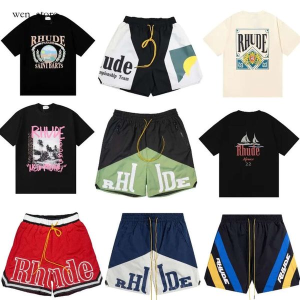 Camiseta Art Shirt Swim Trunks Camiseta Camiseta Camiseta Rhude Hombres Diseñador Camisetas para hombre 24ss Rhude Shorts Mens Tess Designer Manga corta Europa 525