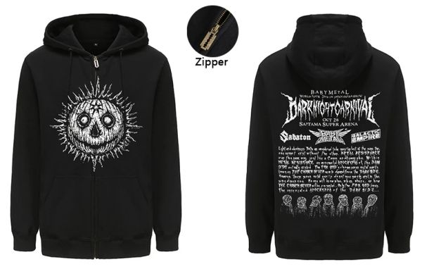 Camiseta BABYMETAL Zipup Sudadera con capucha Sudaderas Hombres/Mujeres Manga larga Cremallera Sudadera con capucha Ropa Streetwear Harajuku Heavy Metal Rock Band Ropa