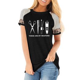 T-shirt barbier T-shirt femmes manches courtes col rond coiffeur arme T-shirt femme ciseaux vêtements hauts fille décontracté top t-shirts