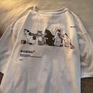 T-shirt biggorange harajuku dessin animé mignon imprimement chat imprimé oneck tshirt tshirt pour femmes