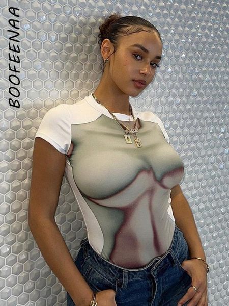 T-shirt BOOFEENAA 3D Body Print Graphic Tees Y2k Streetwear Sexy Manches Courtes Hauts Mode 2023 Nouveau En T-shirts Ajustés Slim C69AE10