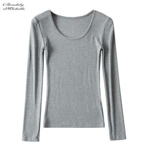 T-Shirt BRADELY MICHELLE Made 2020 femmes vêtements hauts coupe décontracté élastique coton solide Oneck manches longues T-Shirt