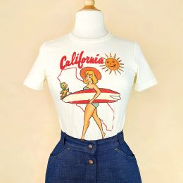 T-shirt Californie Vacances Femmes Ringer Tshirt Harajuku Mode D'été Vintage Inspiré Esthétique T-shirts Femme Manches Courtes Hauts