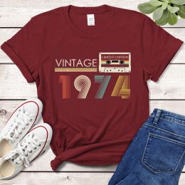 T-shirt cassette vintage 1974 50e 50 ans d'anniversaire de fête d'anniversaire T-shirts en édition limitée Rétro Tee Tee Cotton Classic Tshirts